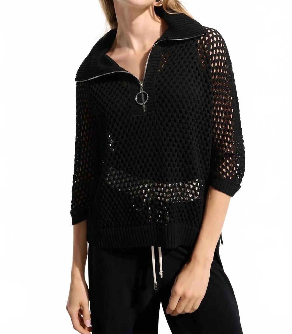 NEW JOSEPH RIBKOFF boxy knit sweater with zipped neckline in black
